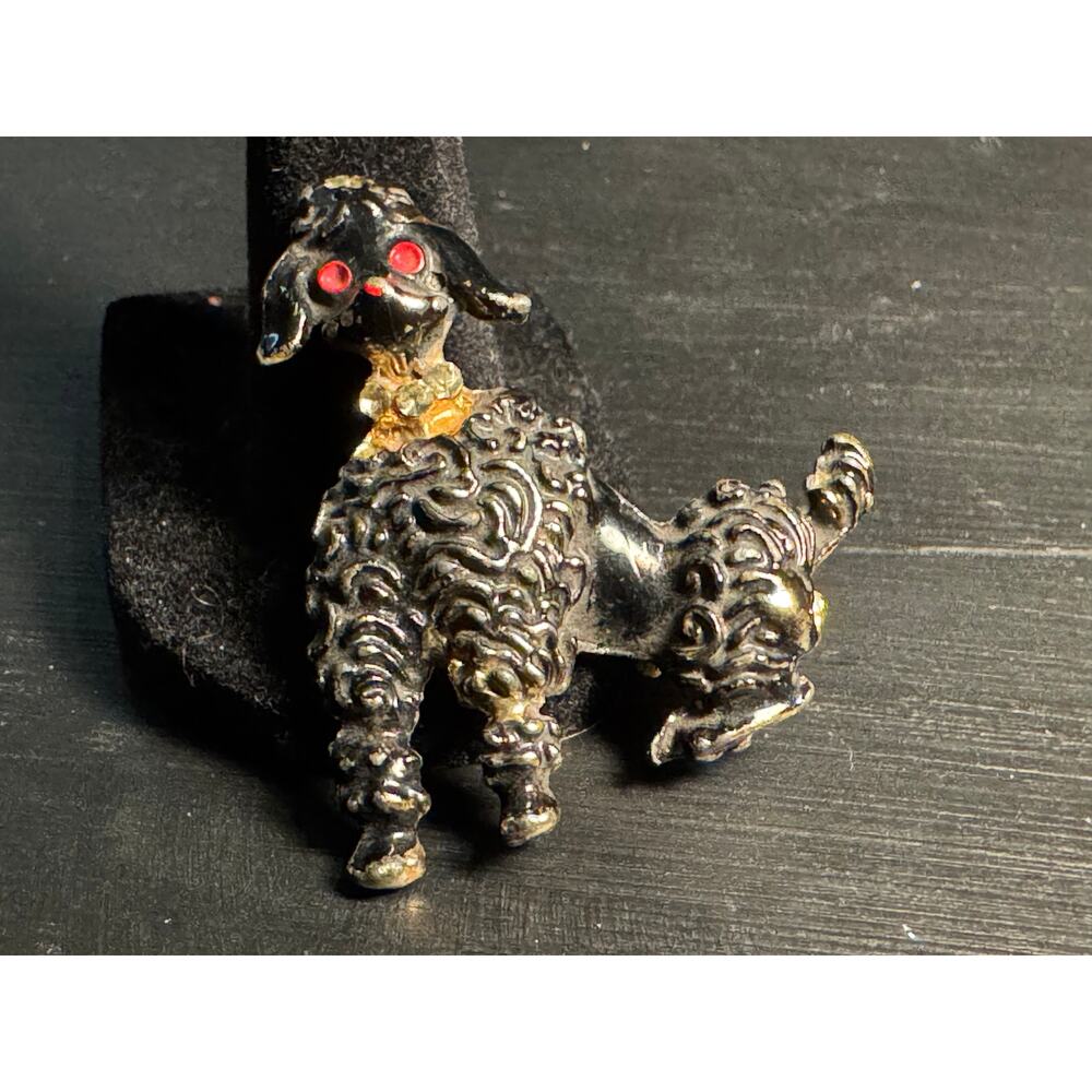 Vintage Poodle Brooch w/ Rhinestone Eyes & Collar